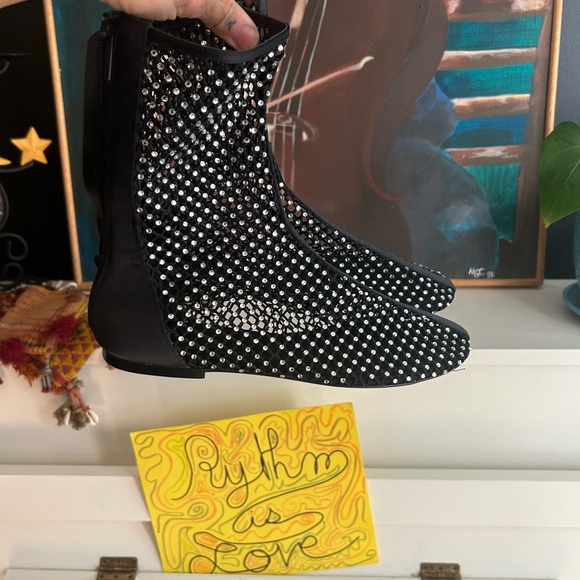 Zara Black Mesh Rhinestone Flats 39 like new - Picture 2 of 16
